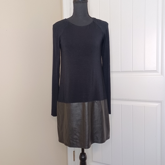 Bailey 44 Lorax Vegan Leather Trim Stretch Knit Dress Women's Sz Med - Picture 2 of 11